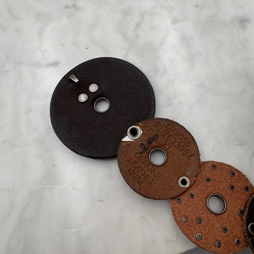 Y2K Genuine Leather Disc Belt Womens M Brown Silver Grommet Boho Studded Western